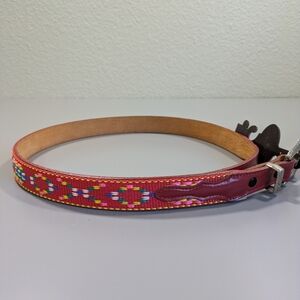 Vintage Nocona Red Southwestern Woven Inlay Leather Belt, Size 32